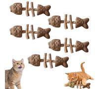 Liocwocne Fix Your Cat’S Dental Health, Natural Creative Fish Bone Cat Toy - Wooden Catnip Teeth Cleaning Stick, Pets Cat Chew Stick for Teething Kittens That Relieve Boredom Promote Play (5PCS-A)