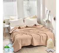 Liocwocne Silky Cooling Blanket King Size, Double Sided Ice Cold Blanket for Hot Sleepers & Night Sweats, Smooth Breathable Lightweight Summer Bedding, Cool Blankets for Adults (Camel,King)