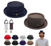 Liocwocne Summer Breathable Mesh Pork Pie Hat for Men Women, Lightweight Foldable Short Brim Fedora Trilby Bowler Cap, Packable UV Sun Protection Jazz Hats for Beach Outdoor Travel (Classic,Mix-A)