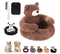 Liocwocne Teddy Bear Dog Bed with Arms, Semi-Enclosed Cotton Cuddle Pet Sofa for Small Dogs & Cats, Soft Plush Cuddle Bear Pet Bed with Detachable Washable Cover Non-Slip Base (Brown, M)