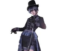 LIOEUE Ciel Phantomhive Complete Cosplay Set with Wig | Gothic Victorian Earl Suit & Accessories, Unisex for Halloween & Comic Con-服装+假发||3XL
