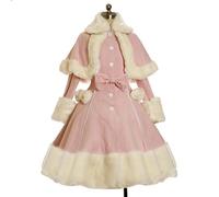 LIOEUE Gothic Princess Dress Three Piece Set | Medieval Sweet Lolita Costume with Plush Cape | Vintage Cape & Coat (Pink,S)