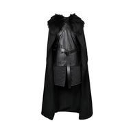 LIOEUE Jon Snow Nights Watch Costume - Complete Medieval Outfit with Black PU Cape, Tunic & Gloves (clothing,S)