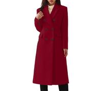 LIOEUE Women‘s Classic Longline Wool Blend Coat | Double-Breasted Trench with Pockets | Casual Solid-Colour Overcoat (burgundy,3XL)