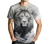 Liohans Mens Animal Lion 3D Printed T-Shirt Casual Short Sleeve Tee Shirt, Grey1, Large