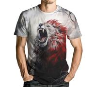 Liohans Mens Animal Lion 3D Printed T-Shirt Casual Short Sleeve Tee Shirt, Grey2, XXL