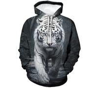 Liohans Novelty Tiger Graphic Hoodies Cool hoodies Sweatshirt Pullover for Men, White, XXL