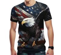 Liohans Vintage American Flag Animal Shirt T-Shirts Gorgeous Eagle Mountains Men Tee Top, Blue, XXL