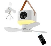 Liomus Portable Camping Fan with Lights, 9.25" LED Hanging Ceiling Fan with Remote & Timer, Wireless Rechargeable Tent Fan, 4 Speeds & Brightness for Canopy, Beach, RV, Car, Camper, Outdoor, Indoor