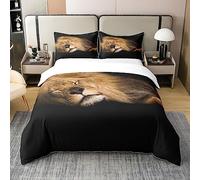 Lion 100% Cotton Duvet Cover Wild Animal Print Bedding 100% Cotton Set for Kids Boys Decor Wildlife Style Decor Safari Jungle Theme Duvet Set Brown Black 3Pcs Super King Zipper