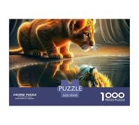 Lion 1000 Piece Educational Game: Lion Stares at Its Reflection for Adults Teens Premium 100% Recycled Board 70x50cm/1000pcs
