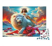 Lion 1000 Piece Jigsaw Puzzle for Adults 14+, Eco-Friendly Paper, Jesus on White Lion, Relaxation Activity, Family Entertainment, Improves Focus & Problem-Solving 38x26cm/1000pcs