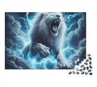 Lion 1000 Piece Jigsaw Puzzle White Lightning Lion Roaring for Adult Educational Game Home Decoration Challenge High Difficulty Birthday Gifts 70x50cm/1000pcs