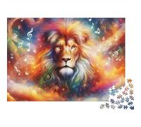 Lion 1000 Piece Jigsaw Puzzles Cosmic Lion with Music Notes Adults Aged 12 And Above Educational Games Home Decoration Difficult Challenging Birthday Gifts 38x26cm/1000pcs