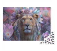 Lion 1000 Piece Jigsaw Puzzles Lion with Feather Headdress for Adult Educational Games Beautiful Decoration Challenge High Difficulty Birthday Gifts 70x50cm/1000pcs