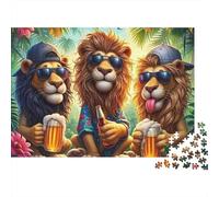 Lion 1000 Piece Jigsaw Puzzles Three Cool Lions with Beer for Adults Educational Game Beautiful Decoration Challenge High Difficulty Birthday Gifts 38x26cm/1000pcs