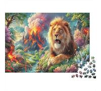 Lion 1000Piece JigsawPuzzlesLion Volcano Meadow ForAdult Colourful LargePiecePuzzles Age12+byth Challenging The Impossible Difficult Game Brainteasing Adults Jigsaw Puzzle 38x26cm/1000pcs