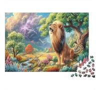 Lion 1000Pieces JigsawPuzzlesLion Roar Forest KidsforAdult Challenging LargePiecePuzzles Age12+byth EducationalGame Uncover The Puzzle 52x38cm/1000pcs