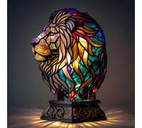 (Lion, 17cm button) 1PCS Dog Series Resin Ornaments LED Night Light Art Animal Statue Creative Home Desktop HALLOWEEN Xmas Decoration