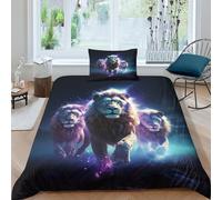 Lion 3 Pieces Bedding Duvet Cover Set 3D Print Quilt Cover,Print Microfibre with Pillowcases,for Boys Girls with Zipper Closure Comforter Cover Single（135x200cm）