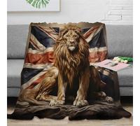Lion 3D British Flag Pattern Fleece Throw Blanket for Sofa Couch Bed Decor Plush Blanket British Flag Style Warm Fuzzy Blanket 60x80inch(150x200cm)