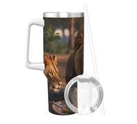 Lion 3d Lion African Safari Animals 40 Oz Tumbler With Handle And Straw Stainless Steel Insulated Travel Tumblers Leakproof Travel Coffee Mug Coffe Cup Drink Tumbler Cups Gifts For Women Men Lovers