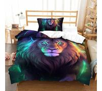 Lion 3D Printed Duvet Cover Set 2 Pieces Bedspread Soft Microfiber with Zipper Closure,Pillowcases for Teens And Adults Single(135x200cm)