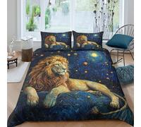 Lion 3D Printed Duvet Cover Set Animals Quilt Cover 2 Pillowcases Bedding Set Included Machine Washable with Zipper Closure 3 Pcs for Adults Kids Double（200x200cm）