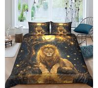 Lion 3D Printed Duvet Cover Set Animals Quilt Cover with 2 Pillow Cases Comforter Cover Hypoallergenic with Zipper Closure 3 Pcs for Children's And Adults Double（200x200cm）