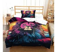 Lion 3D Printed Quilt Cover 2 Pieces Bedroom Bed Bedding Set Soft Microfiber with Zipper Closure，Pillowcases for Teens And Adults Single（135x200cm）