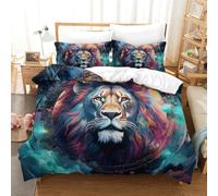 Lion 3D Printed Quilt Cover Set 3 Pieces Bedspread Soft Microfiber with Zipper Closure，Pillowcases for Teens And Adults Super King（260x220cm）