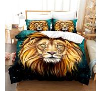 Lion 3D Printing King Size Bedding Set Premium Ultra Soft Microfiber Retro Style Duvet Cover 230x220 and 2 Pillow Cases, with Zipper Closure for Teenage in Bedroom K2801