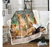 Lion 3D Wild Animal Wildlife Style Sherpa Throw Blanket for Sofa Couch Lightweight Jungle Lion Family Plush Blanket Single 50"x60"