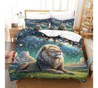 Lion 3Pcs Bedding Set Printed Quilt Cover,3D Duvet Cover for Boys Adult, Microfibre, with Pillowcases Easy Care Microfiber Comforter Cover Hidden Zipper Single（140x200cm）