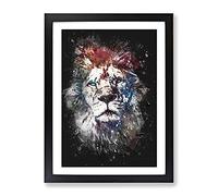 Lion Abstract Paint Splash Modern Framed Wall Art Print, Ready to Hang Picture for Living Room Bedroom Home Office Décor, Black A2 (64 x 46 cm)
