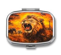 Lion African Animals Elephant Giraffe Small Pill Organizer with 2 Compartments