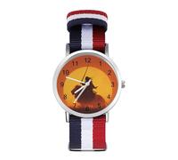 Lion AfricanWarrior Sunset Braided Elastic Strap Watch Multicolor Wristwatch Sport Analog Watches for Men Women Birthday Gift
