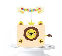 Lion and Crown Happy Birthday Cake Topper,Lion Face Cake Decorations Set for Baby Shower,Welcome Little King Jungle Theme Birthday Party Decorations