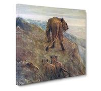 Lion And Cubs by John Macallan swan Canvas Print | Gallery Wrapped 30mm Frame Wall Art | 14x14 inches | Ready to Hang | Classic Animals Picture | Living Room Bedroom Lounge Office