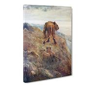 Lion And Cubs By John Macallan Swan Canvas Print | Gallery Wrapped 30mm Frame Wall Art | 24x16 inches | Ready to Hang | Classic Animals Picture | Living Room Bedroom Lounge Office