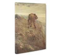 Lion And Cubs By John Macallan Swan Canvas Print | Gallery Wrapped 30mm Frame Wall Art | 30x20 inches | Ready to Hang | Classic Animals Picture | Living Room Bedroom Lounge Office