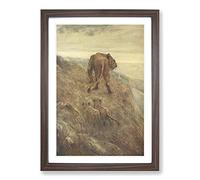 Lion and Cubs by John Macallan Swan Framed Print | A2 Walnut Framed Wall Art | Ready to Hang | Modern Animal Picture | Living Room Bedroom Lounge Office