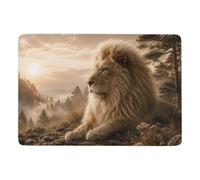Lion and Forest Double Exposure Short Pile Rug 150 x 100 cm, Soft Non Slip | Non slip area rug for winter interiors, soft underfoot feel; for bedside and sofa areas