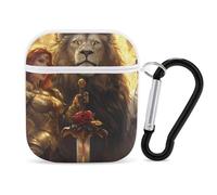 Lion And God Woman Warriores of God Case Cover Compatible with AirPods 1&2 Protective PC Shell Carrying Case with Keychain