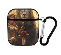 Lion And God Woman Warriores of God Case Cover Compatible with AirPods 1&2 Protective PC Shell Carrying Case with Keychain