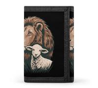 Lion and Lamb Fashion Trifold Wallets with Key Ring Lightweight Front Pocket Tri-Fold Wallet