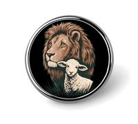 Lion And Lamb Novelty Metal Badge 1″ Round Brooch Pin Clothes Hat Bag Tie Accessories Decor