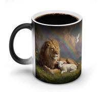Lion and Lamb Peace Cute Color Changing Mug Ceramic Heat Sensitive Mugs Magic Coffee Cup with Handle 12 Oz
