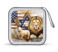 Lion And Lamb U.S. Israeli Flag Funny CD Holder 40 Capacity DVD Case Disc Protective Storage Organizer Bag for Car Home Travel