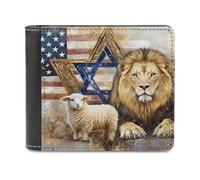 Lion and Lamb U.S. Israeli Flag Funny Wallet for Men RFID Blocking Bifold Wallet Soft Billfold with Card Slots Custom Gifts